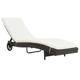 Vidaxl ligbed met wielen en kussen poly rattan bruin