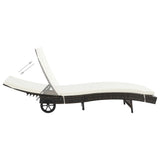 Vidaxl ligbed met wielen en kussen poly rattan bruin