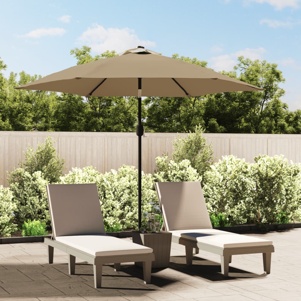 Parasol vidaxl avec éclairage LED et poteau en acier 300 cm taupe