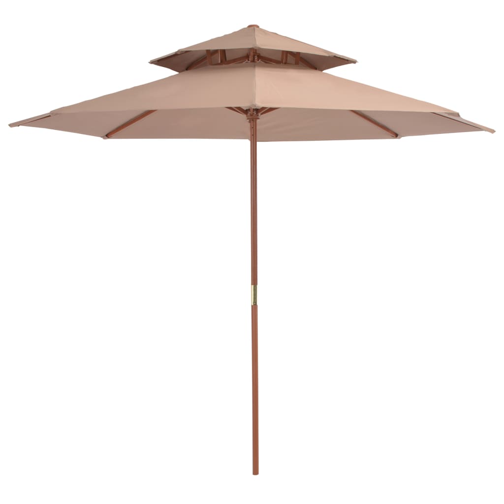 Vidaxl Parasol Double Decker con polo in legno 270 cm Taupe