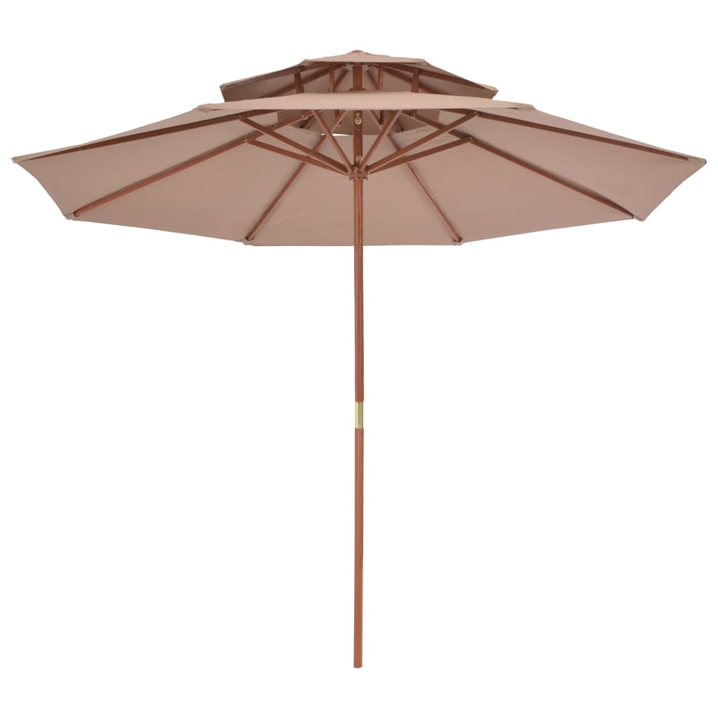 Vidaxl Parasol Double Decker con polo in legno 270 cm Taupe