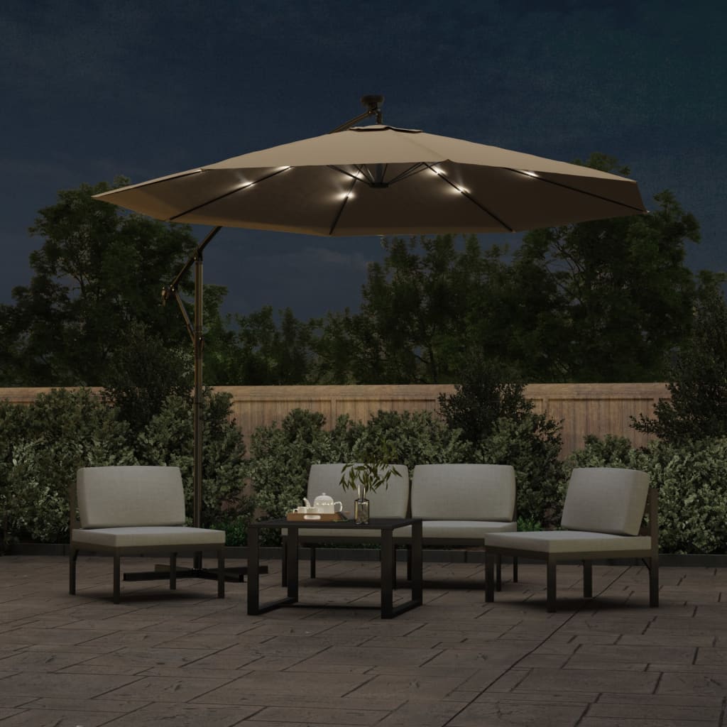 Vidaxl Parasol flottant avec un poteau en acier d'éclairage LED 300 cm taupe