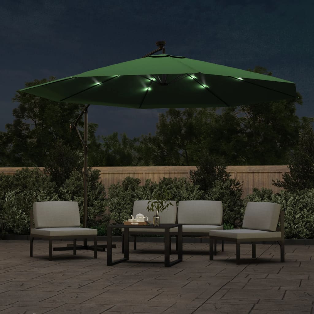 Vidaxl Parasol flottant avec éclairage LED et poteau métallique 350 cm vert