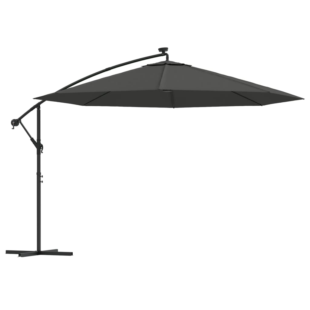 Vidaxl flytende parasol med LED -belysning metallstang 350 cm Antracitt