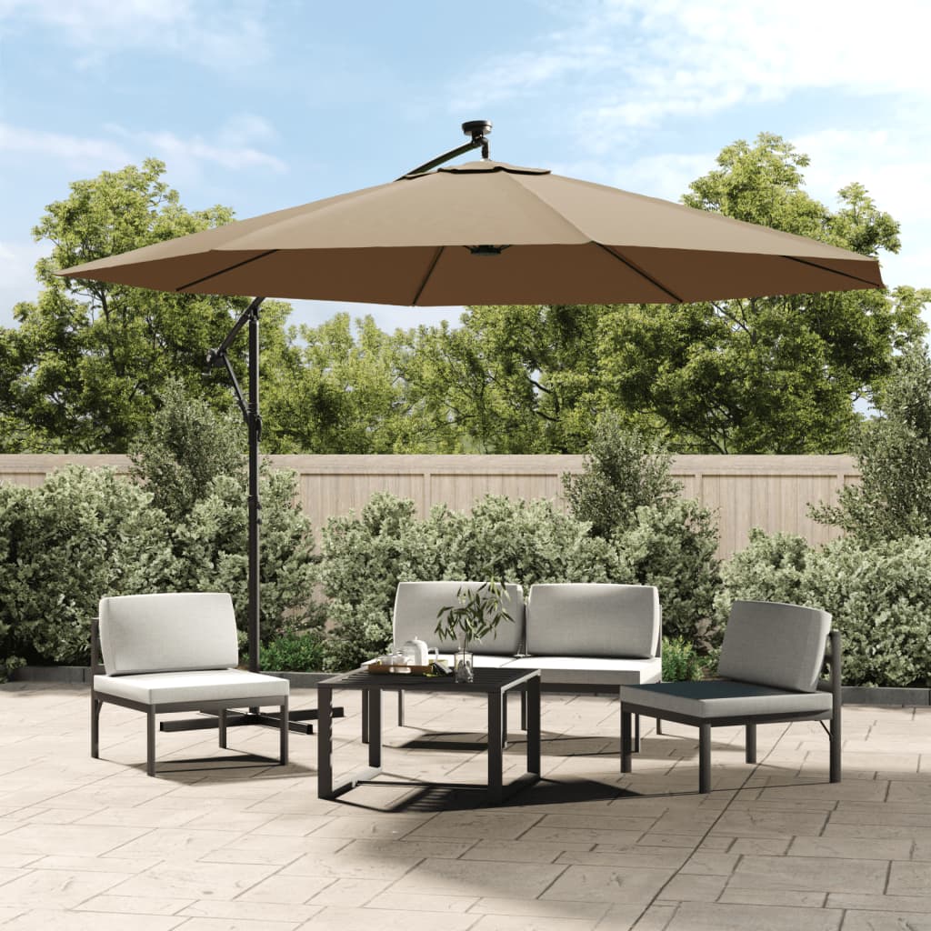 Vidaxl Parasol flottant avec éclairage LED et pôle métallique 350 cm taupe