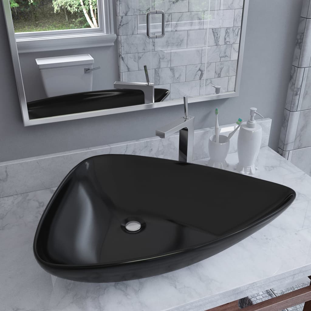 Vidaxl lavabo triangulaire 645x455x115 mm en céramique noir