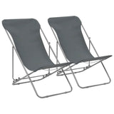 Vidaxl strandstoelen inklapbaar 2 st staal en oxford stof grijs