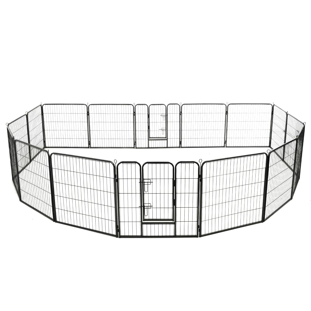 Bidaxl hundkörning med 16 paneler 80x80 cm stål svart