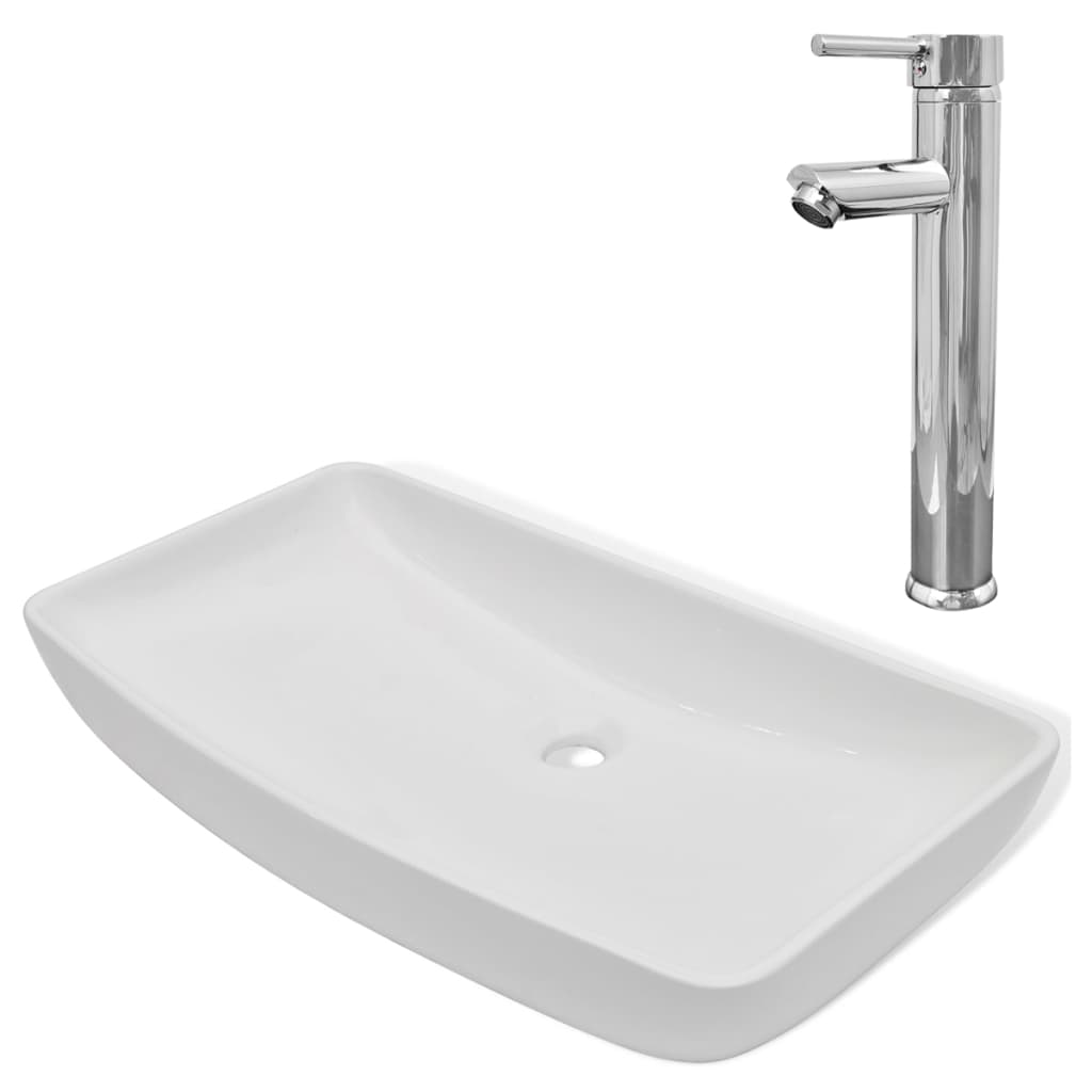 Vidaxl Washingin de salle de bain avec mélangeur en céramique rectangulaire blanc