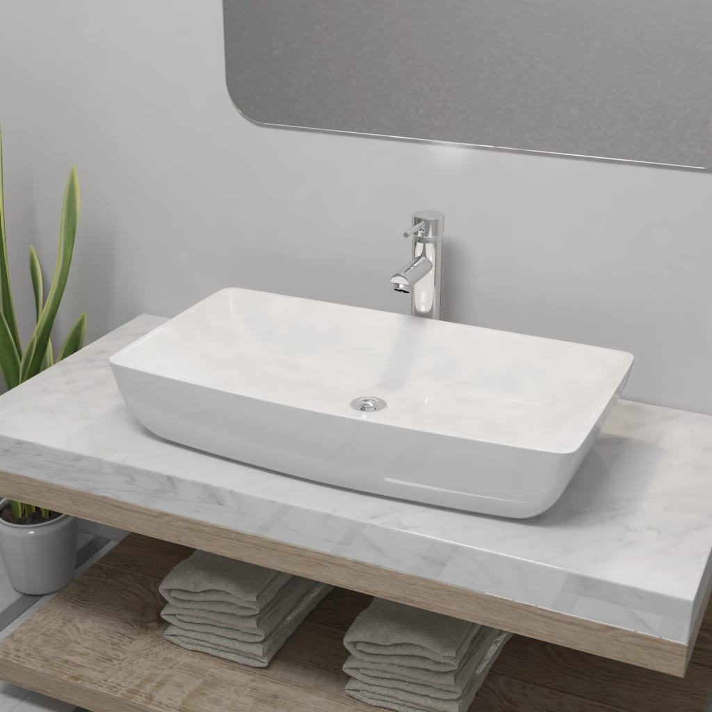 VidaXL Bathroom Washbasin With Mixer Rectangular Ceramic White