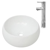 Vidaxl Washingin de salle de bain avec mélange de robinet de la céramique ronde blanc