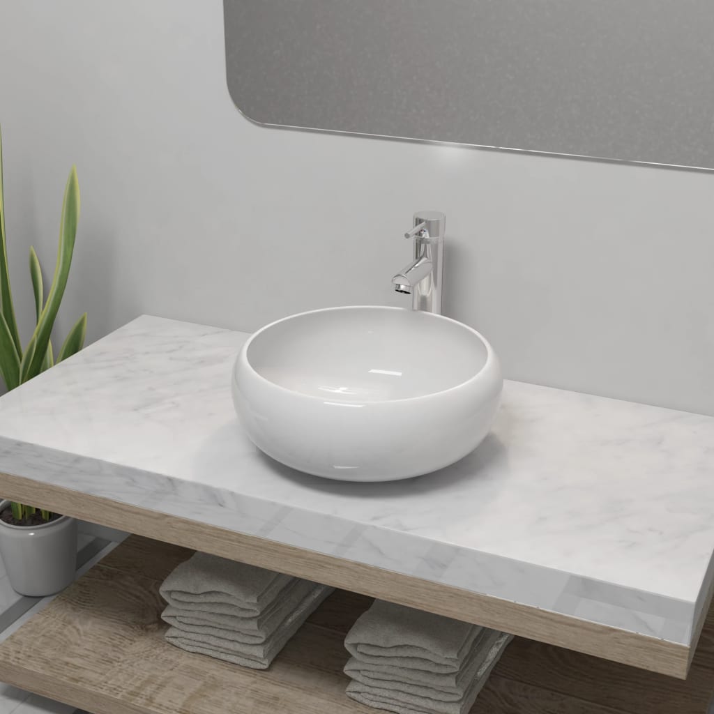 Vidaxl Washbasin da bagno con mixaggio tondo in ceramica bianco