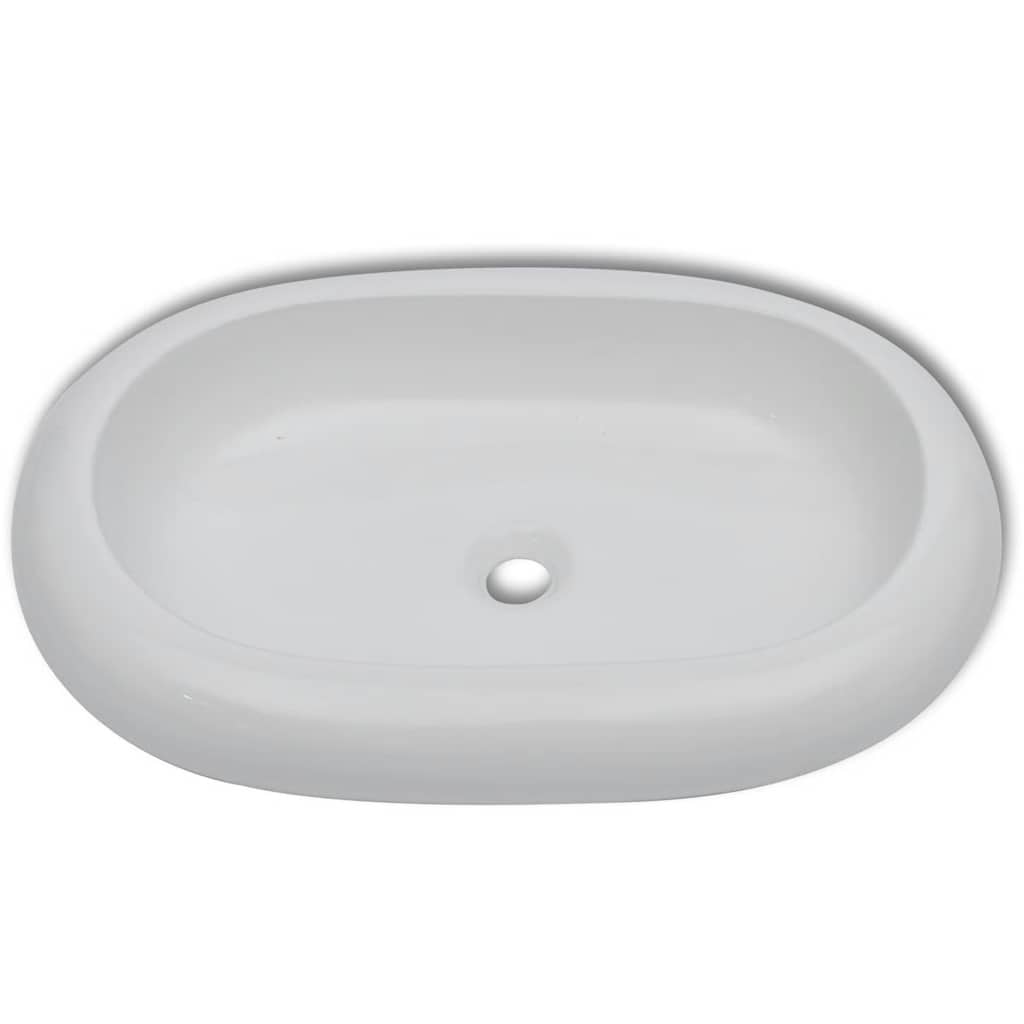 Vidaxl badkamerwastafel met mengkraan ovaal keramiek wit