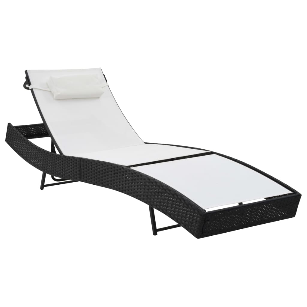 Vidaxl ligbed met kussen poly rattan zwart