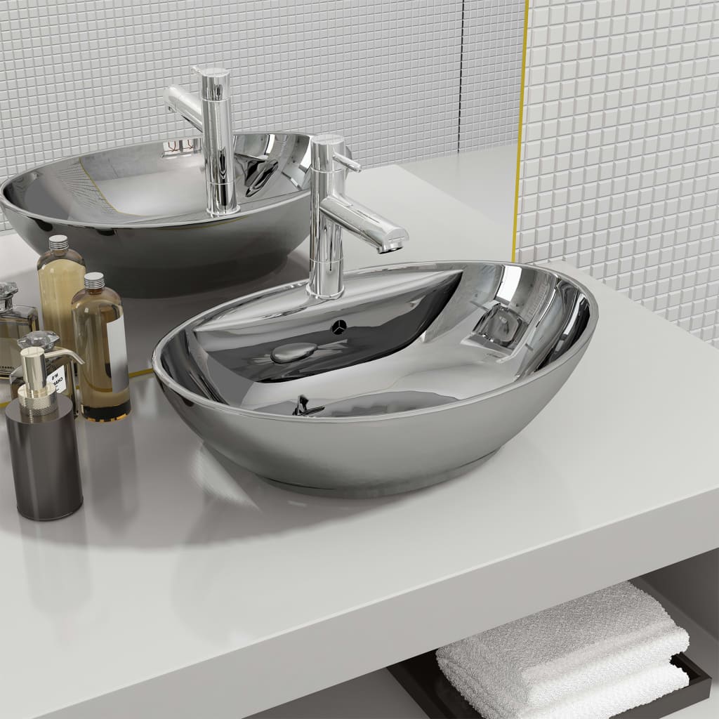 Vidaxl Washbasin con aterrizaje de 58.5x39x21 cm Ceramic Silver Colored