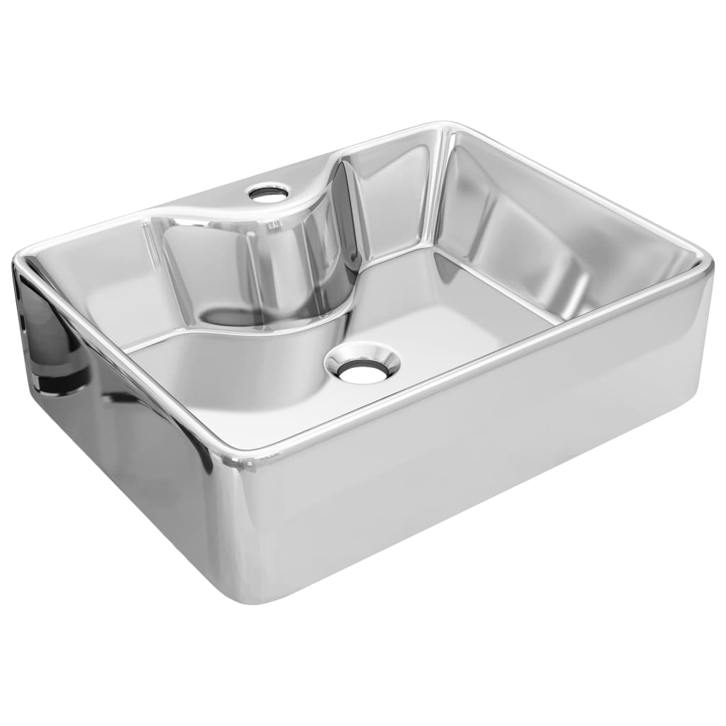 VIDAXL Washbasin z luknjo iz pipe 48x37x13,5 cm keramično srebrno obarvano