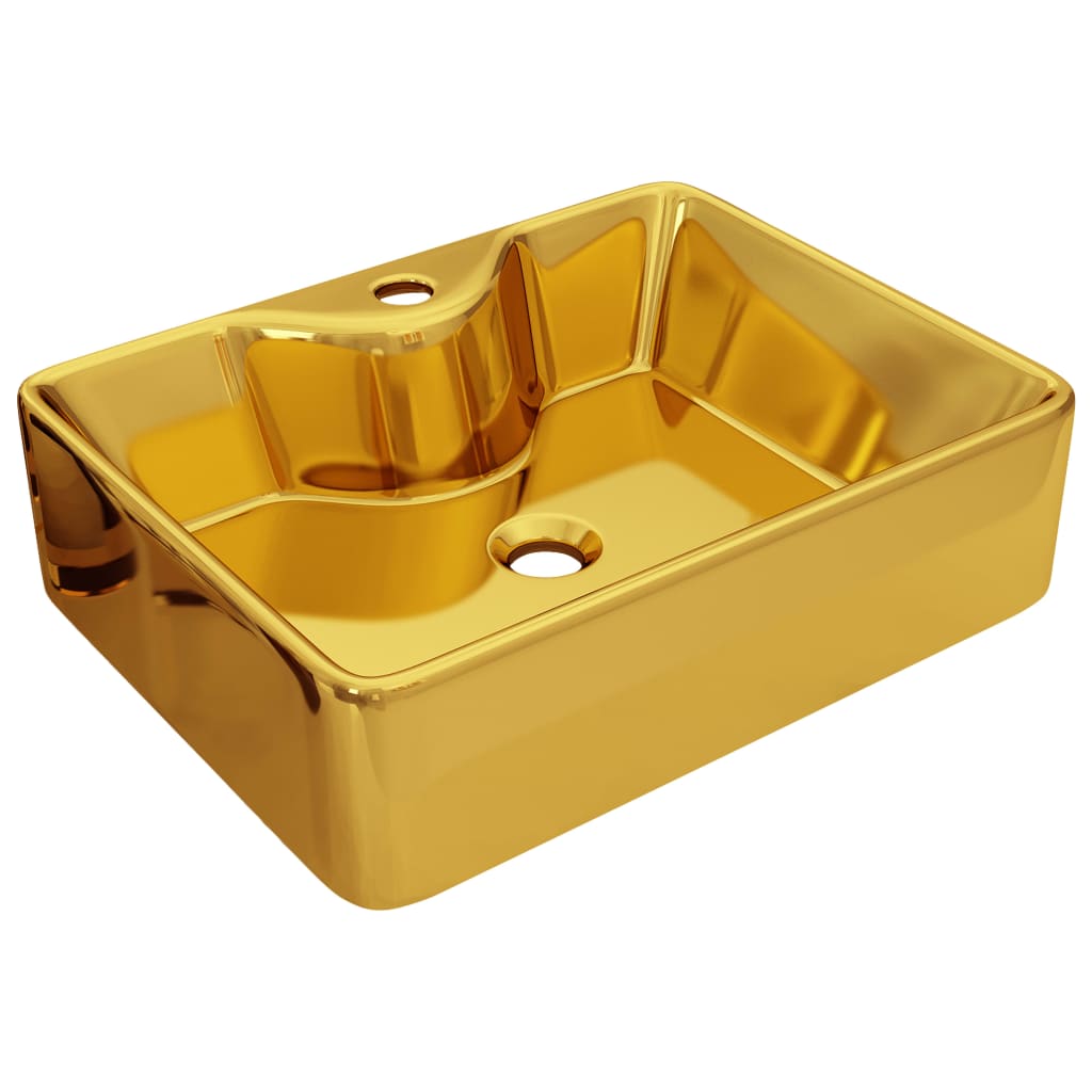 Vidaxl Washbasin z luknjo iz pipe 48x37x13,5 cm keramično zlato obarvano