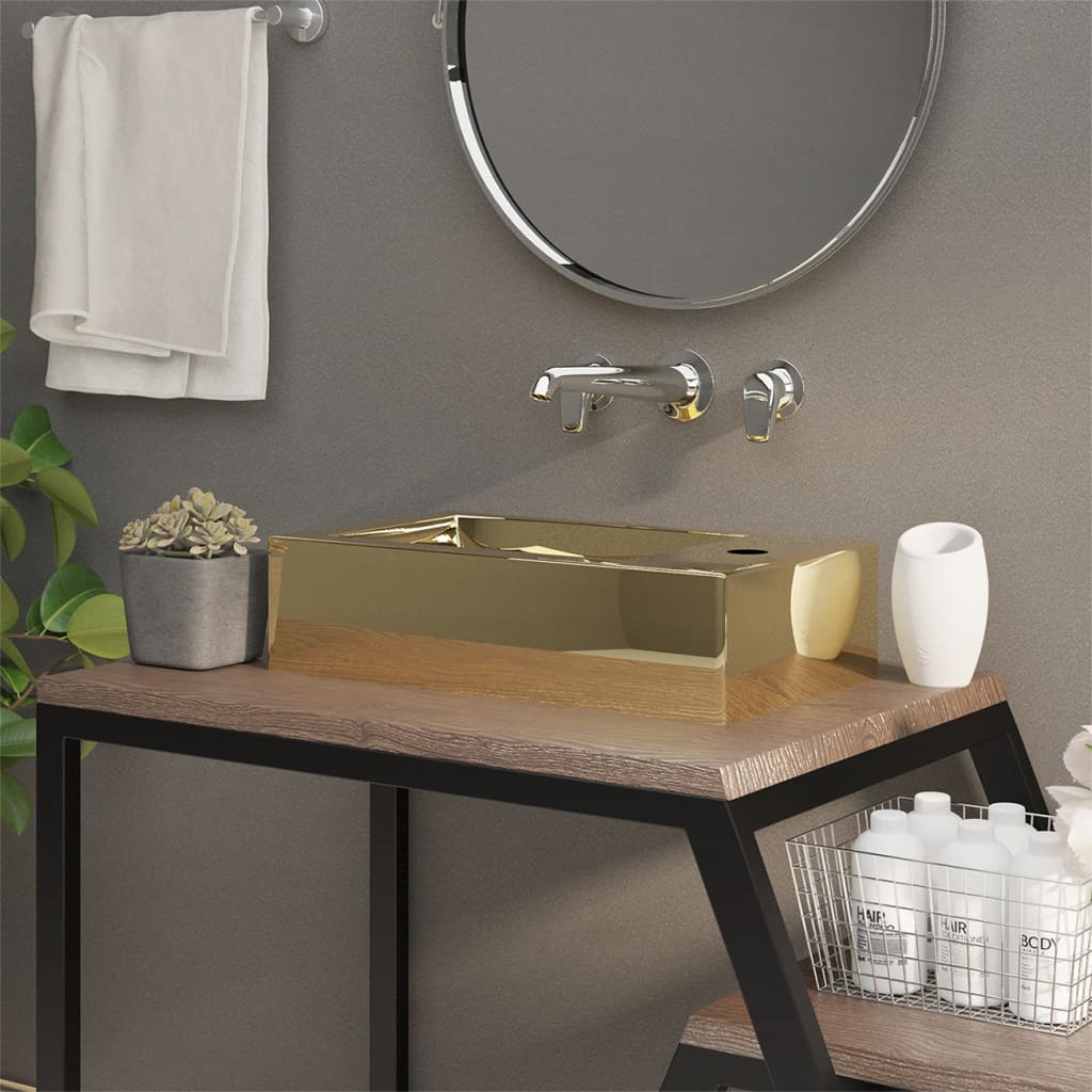 Vidaxl Washbasin con aterrizaje de 49x25x15 cm de oro cerámico coloreado