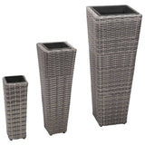 Vidaxl Planters podniósł 3 St Poly Rattan Grey