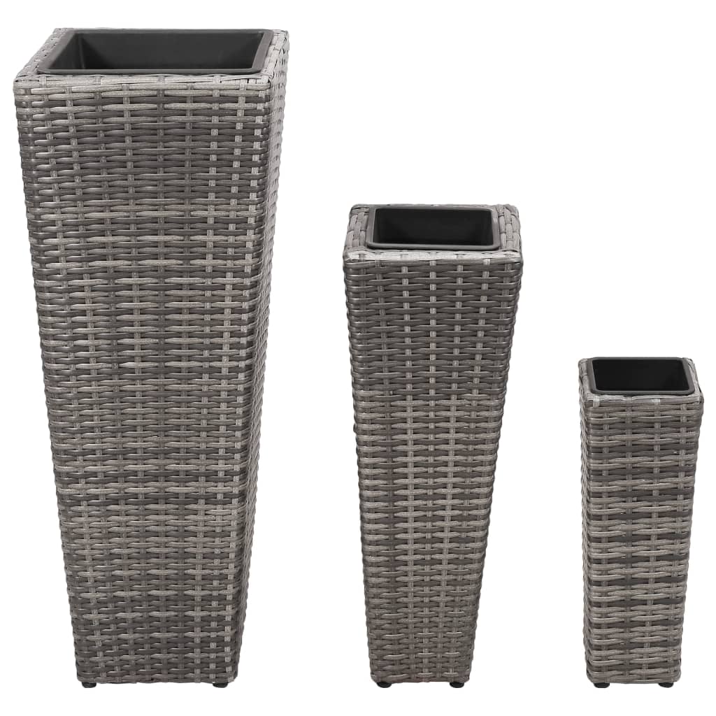 Vidaxl Planters podniósł 3 St Poly Rattan Grey