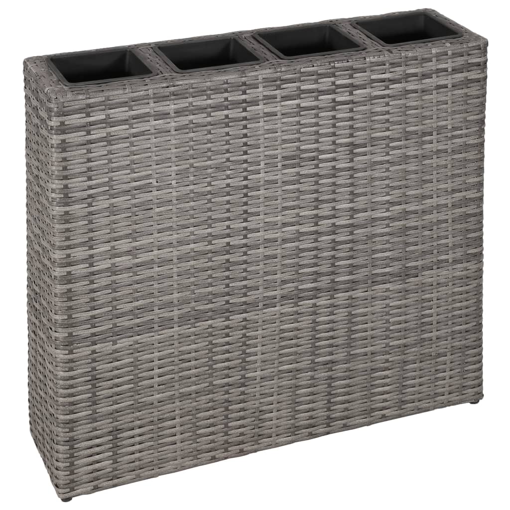 Vidaxl Planter uppvuxen med 4 krukor Poly Rattan Gray