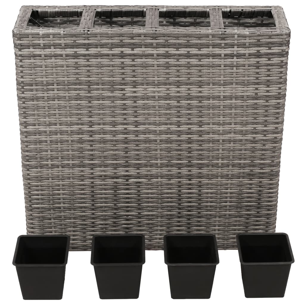 Vidaxl Planter uppvuxen med 4 krukor Poly Rattan Gray