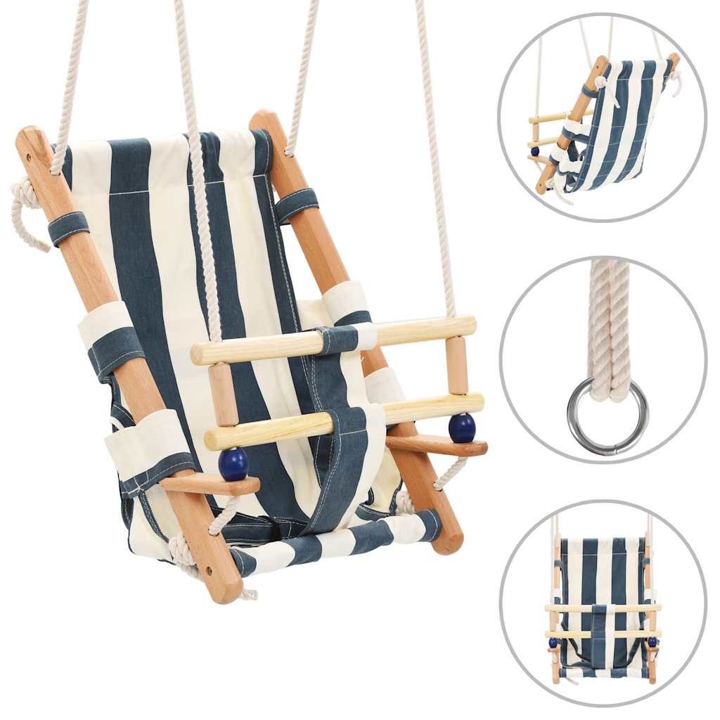 Vidaxl baby swing con cintura di sicurezza cotone legno blu