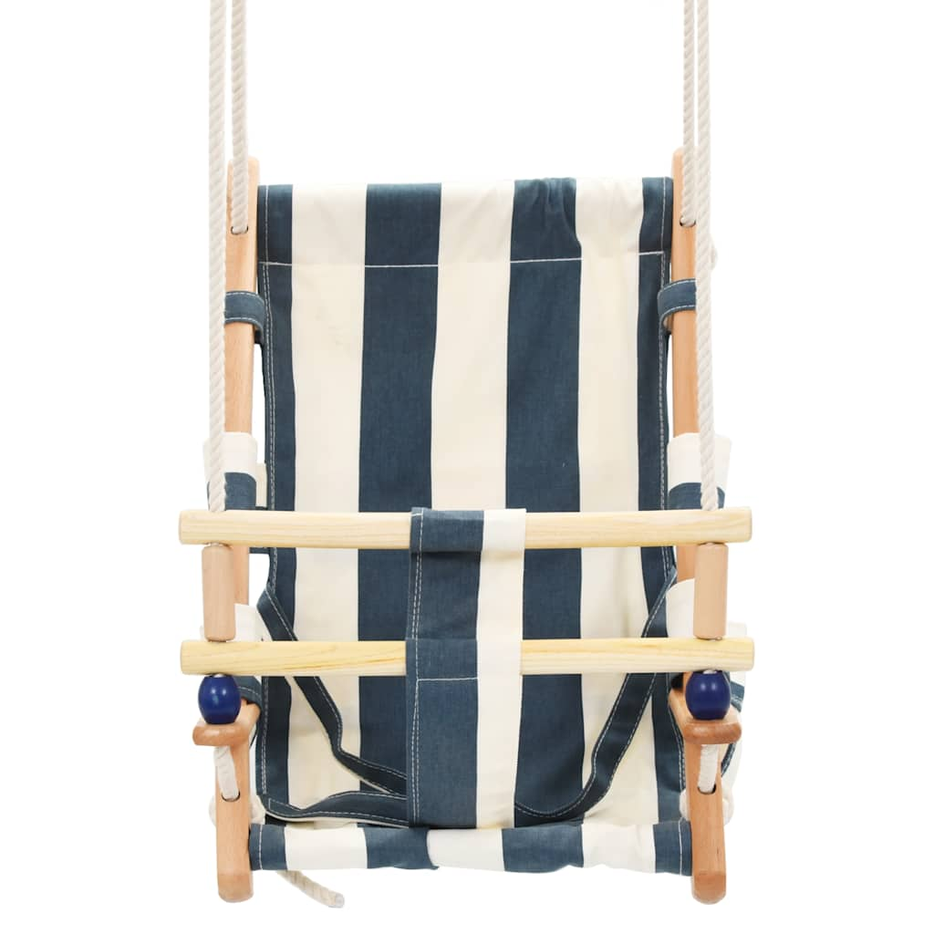 Vidaxl Baby Swing con cinturón de seguridad de madera de algodón azul