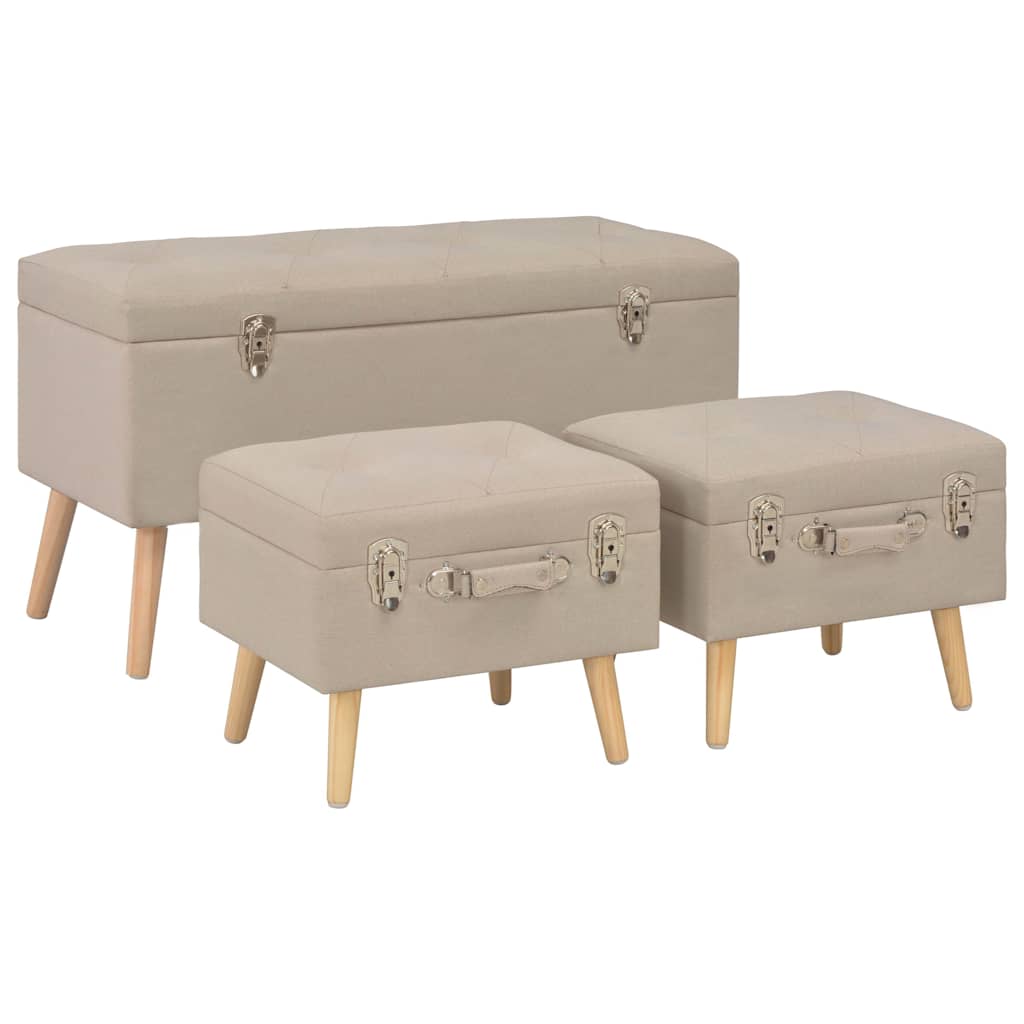 Vidaxl opbergkrukken 3 st stof beige