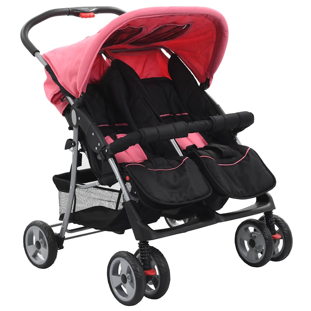 Vidaxl Twin Enfants en acier rose et noir