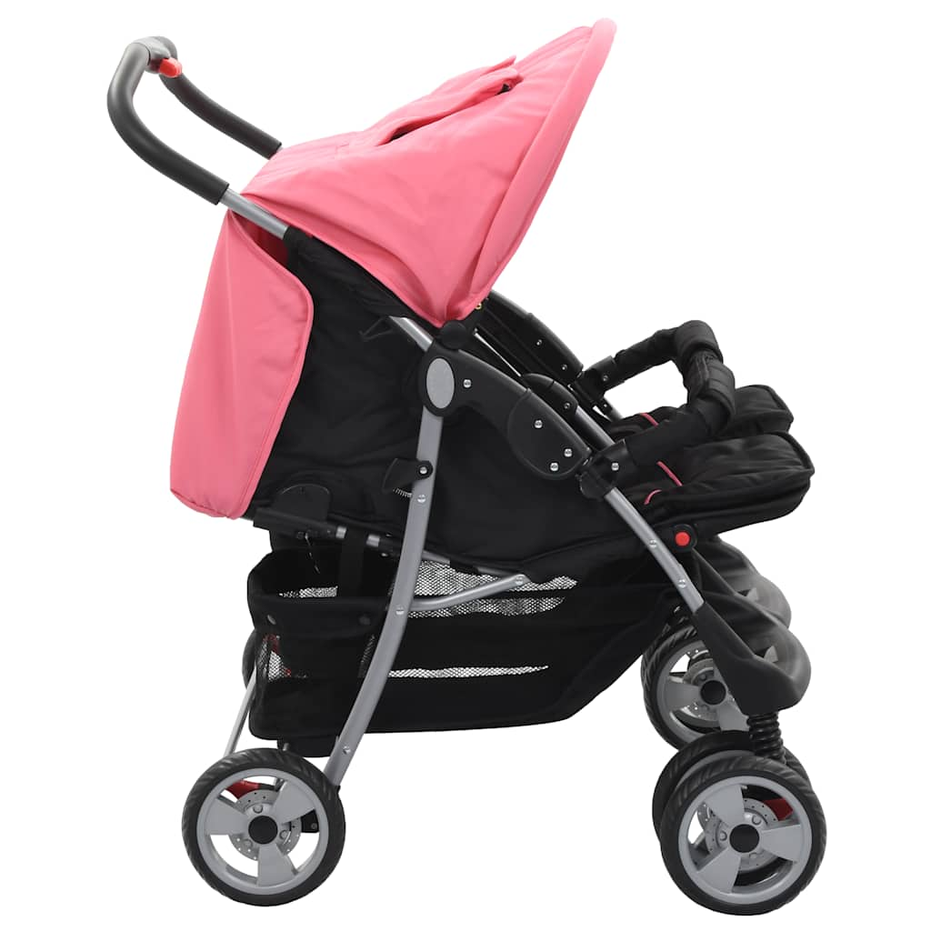 Vidaxl Twin Enfants en acier rose et noir