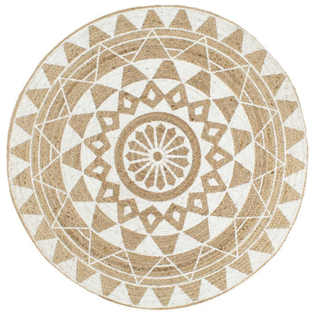 Vidaxl vloerkleed handgemaakt met witte print 120 cm jute