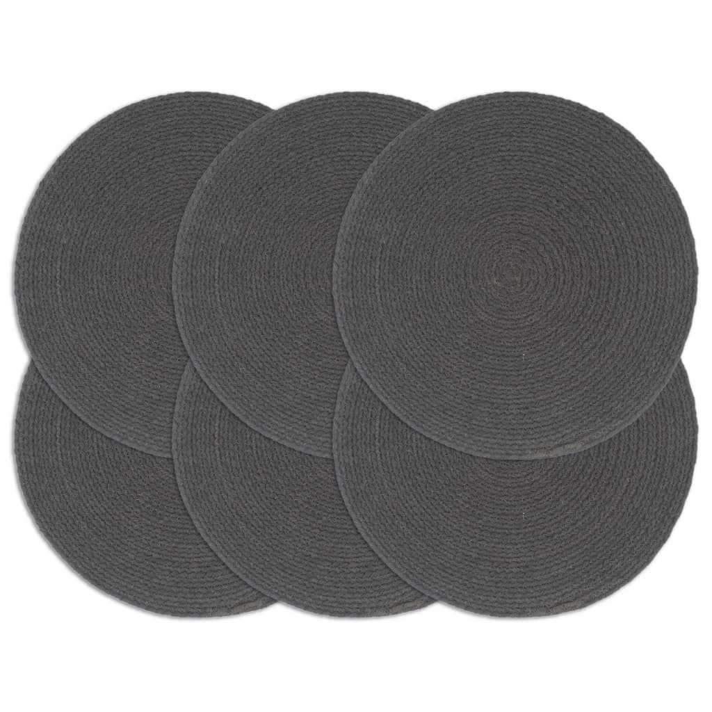 Vidaxl Placemats 6 sts Round 38 cm cotton plain dark gray