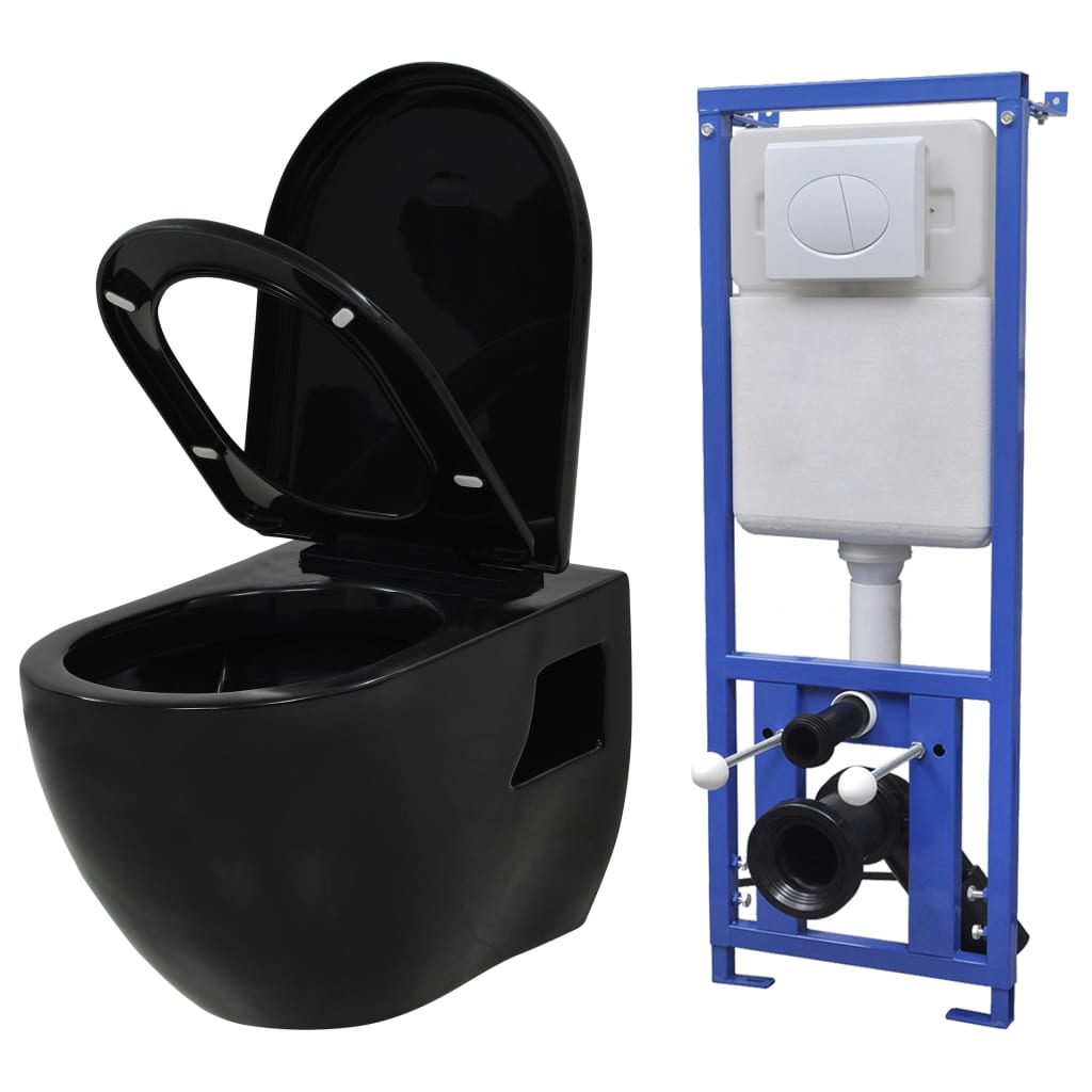 VidaXL Hanging toilet with hidden cistern ceramic black