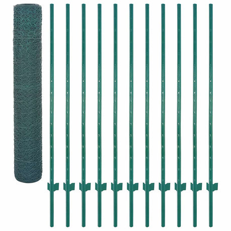 Vidaxl draadgaashek met palen 25x1,5 m staal groen