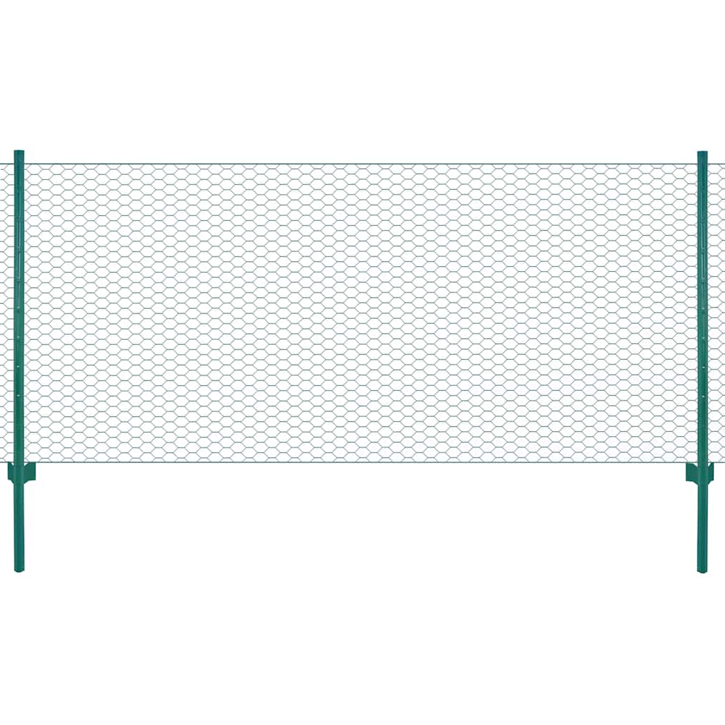 Vidaxl draadgaashek met palen 25x1 m staal groen