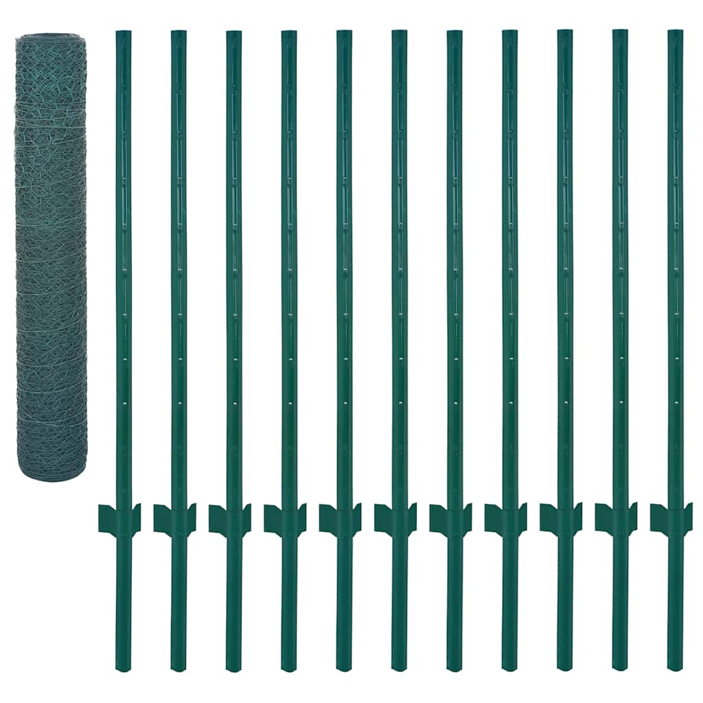 Vidaxl draadgaashek met palen 25x1 m staal groen