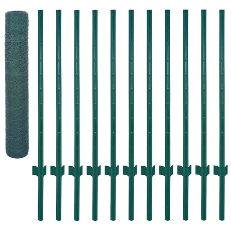 Vidaxl draadgaashek met palen 25x1 m staal groen