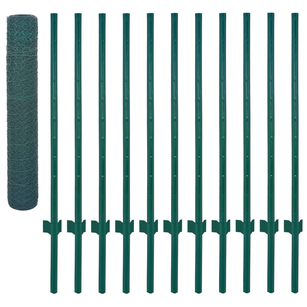 FET de maille filaire Vidaxl avec poteaux 25x1 m en acier vert