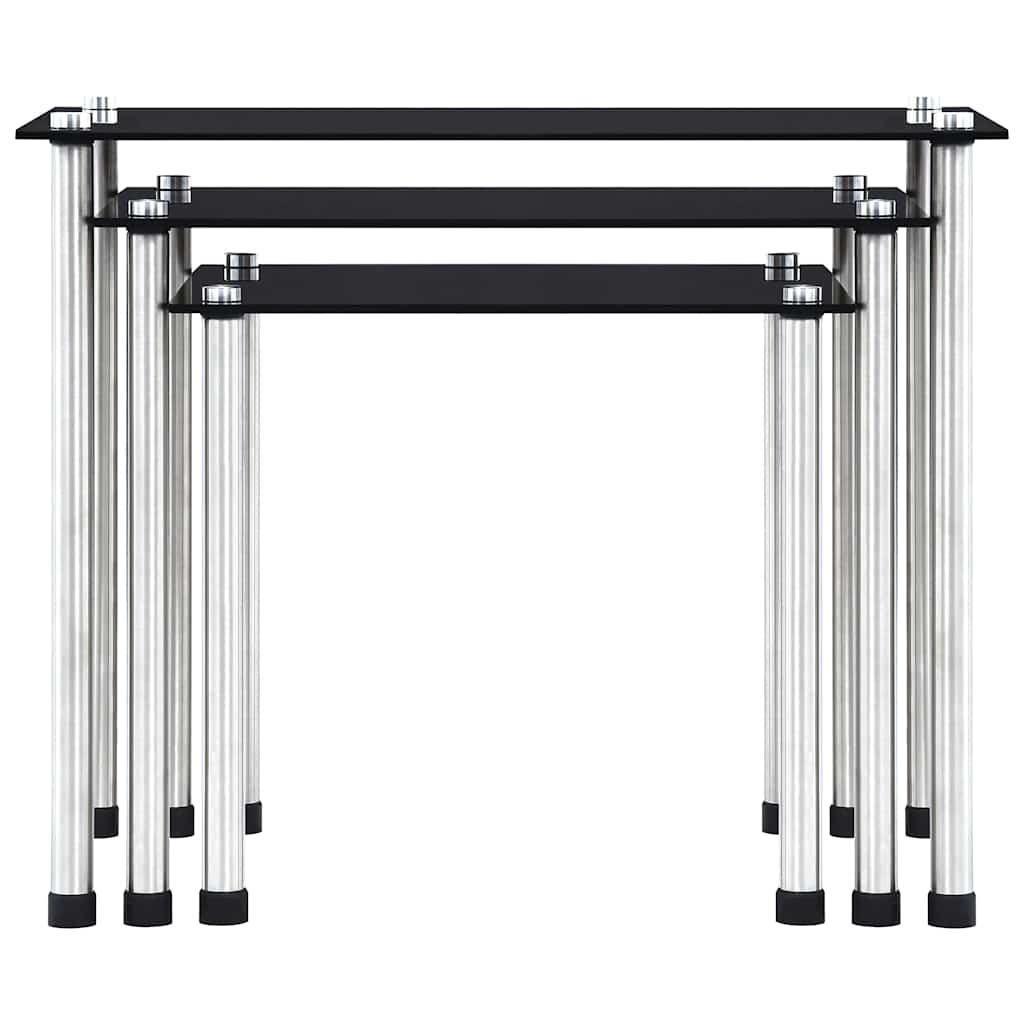 Vidaxl 3-delige tafeltjesset gehard glas zwart