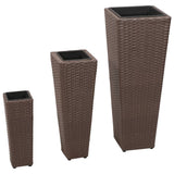 Vidaxl Planters höjde 3 St Poly Rattan Brown