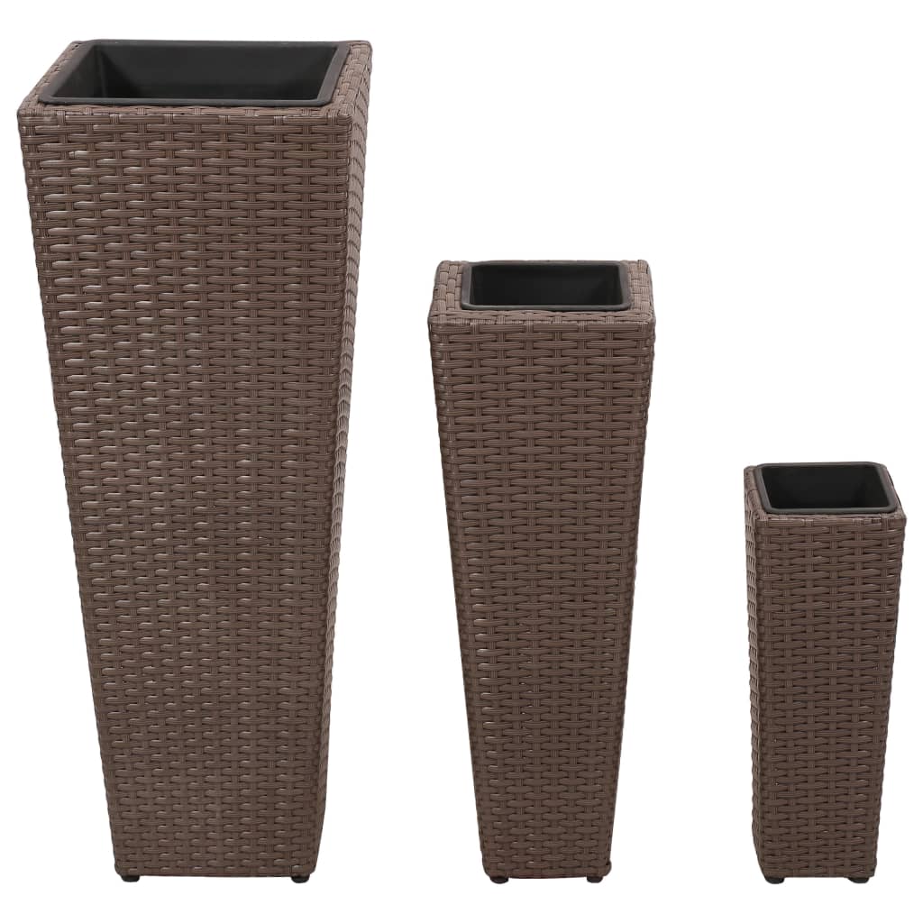 Vidaxl Planters höjde 3 St Poly Rattan Brown