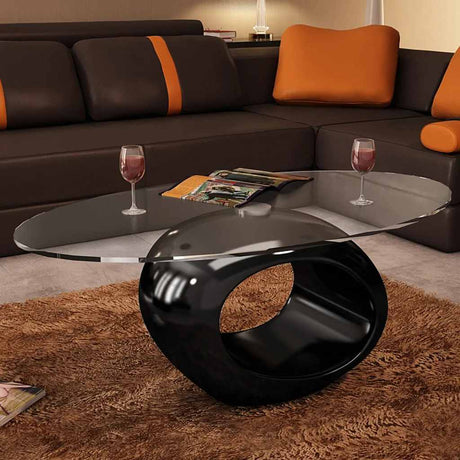 Vidaxl salontafel met ovale glazen tafelblad hoogglans zwart