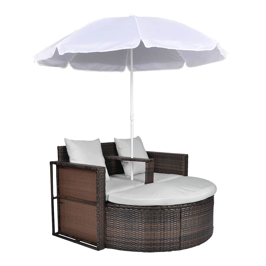 Vidaxl tuinbed met parasol poly rattan bruin