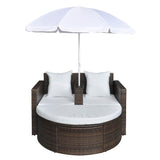 Vidaxl tuinbed met parasol poly rattan bruin