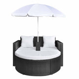 Vidaxl tuinbed met parasol poly rattan zwart