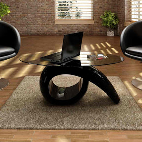 Vidaxl salontafel met ovaal glazen tafelblad hoogglans zwart
