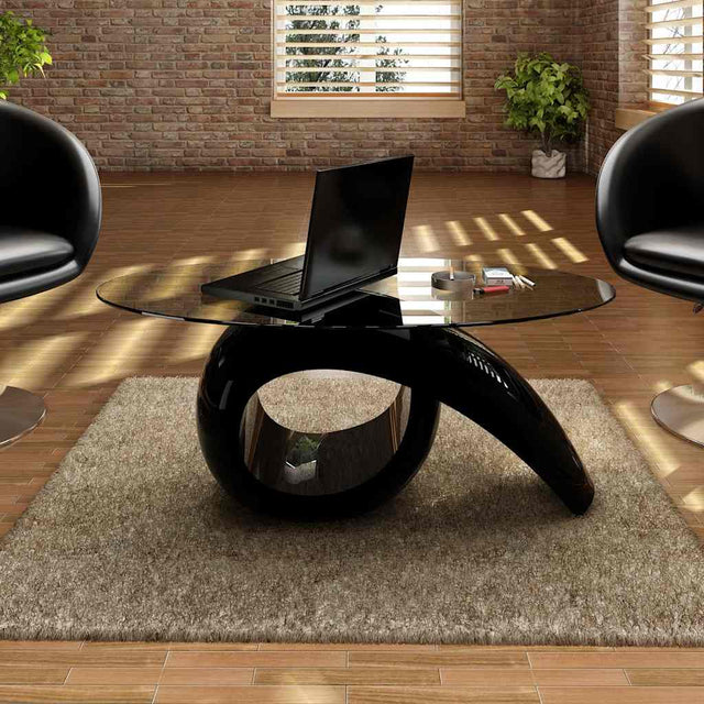 Vidaxl salontafel met ovaal glazen tafelblad hoogglans zwart