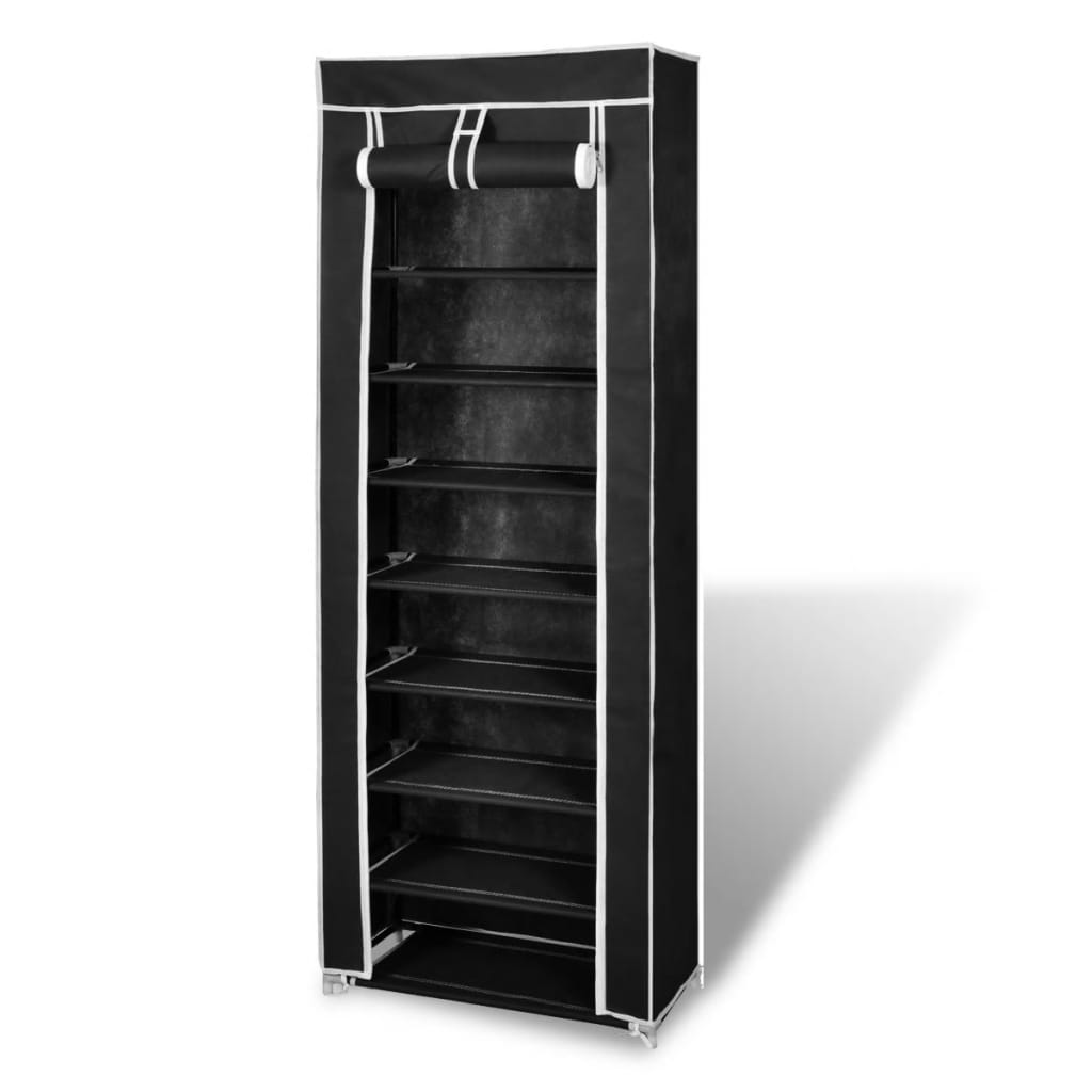 Armoire à chaussures vidaxl avec couvercle 57x29x162 tissu noir