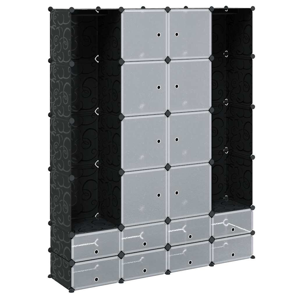 Vidaxl kast modulair met 18 vakken 37x146x180,5 cm zwart en wit